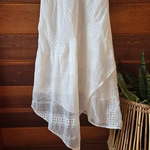 NWT Lenon Womens White Embroidered Eyelet Midi Dress M Asymmetrical Cottagecore - Picture 4 of 12